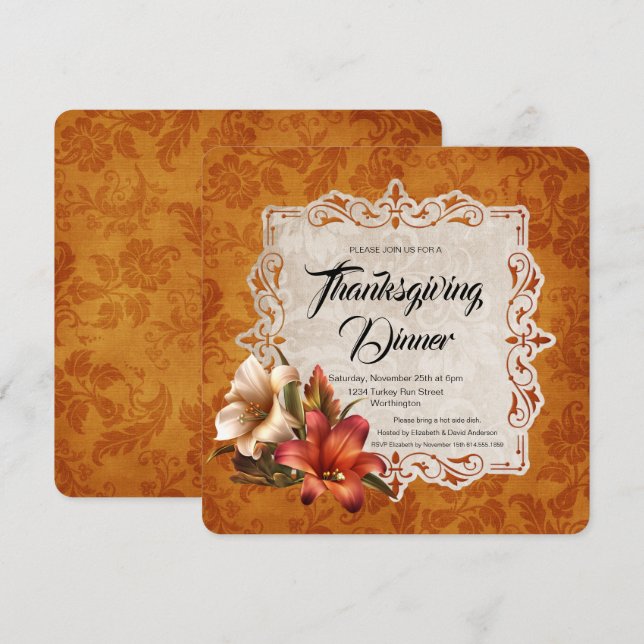 Autumn Lilies Thanksgiving Dinner Invitation (Front/Back)