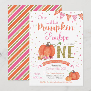 Autumn Little Pumpkin 1st Birthday Invitation