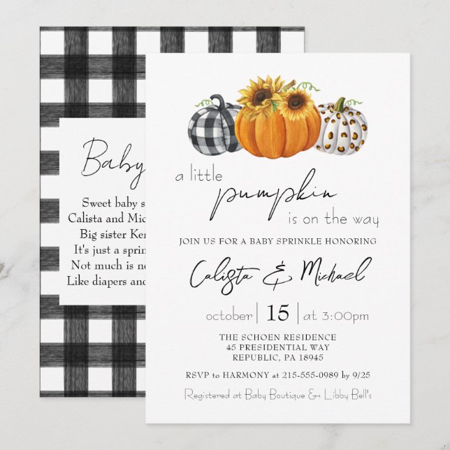 Autumn Little Pumpkin Couples Baby Sprinkle Invitation (Front/Back)