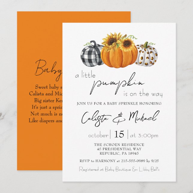 Autumn Little Pumpkin Couples Baby Sprinkle Invitation (Front/Back)