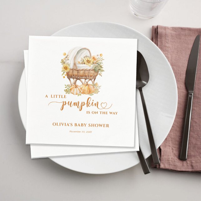 Autumn Little Pumpkin Neutral Baby Shower Napkin (Creator Uploaded)
