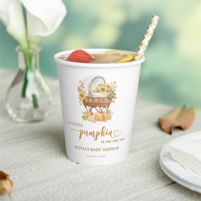 Autumn Little Pumpkin Neutral Baby Shower Paper Cups (Insitu)