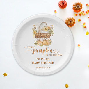 Autumn Little Pumpkin Neutral Baby Shower Paper Plate