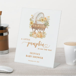 Autumn Little Pumpkin Neutral Baby Shower Pedestal Sign