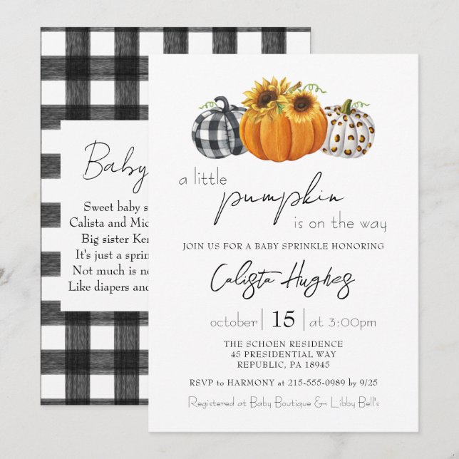 Autumn Little Pumpkin Sunflower Baby Sprinkle Invitation (Front/Back)