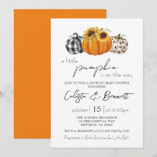 Autumn Little Pumpkin Sunflower Couple Baby Shower Invitation