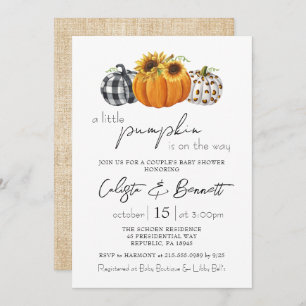 Autumn Little Pumpkin Sunflower Couple Baby Shower Invitation