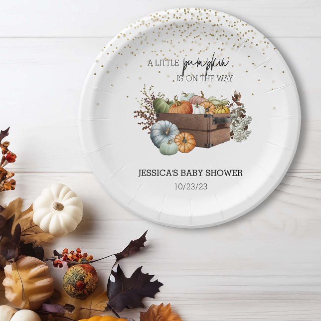 Autumn Little Pumpkin Watercolor Baby Shower   Paper Plate (Creator Uploaded)