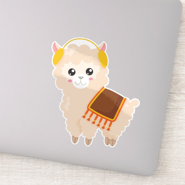 Autumn Llama, Cute Llama, Cute Alpaca, Ear Muffs (Detail)