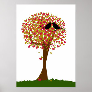 Autumn Love Birds Poster
