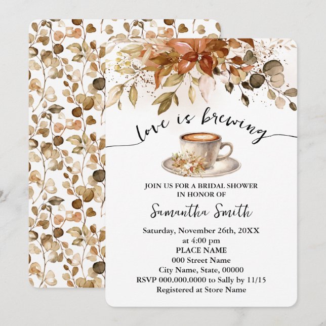 Autumn Love is Brewing Bridal Shower Coffee Bar Invitation (Front/Back)