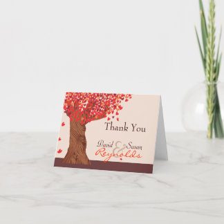 Autumn Love Romantic Oak Tree Thank You Note Card
