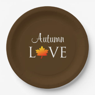Autumn Love Rustic Fall Wedding Orange Leaf Paper Plate