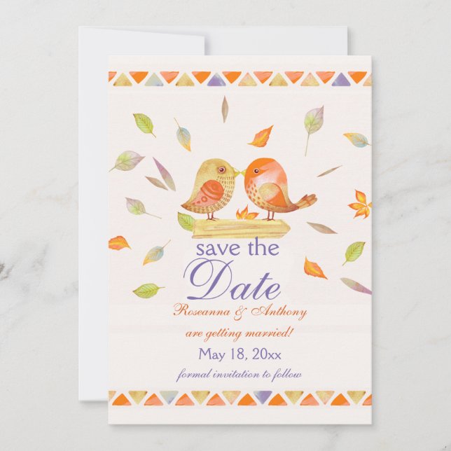 Autumn Lovebirds Save the Date Announcement (Front)