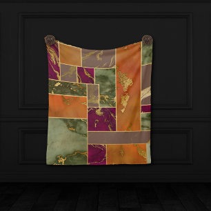 Autumn Luxury   Geometric Gold Jewel Tone Marble Fleece Blanket