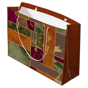 Autumn Luxury Geometric Gold Jewel Tone Marble Large Gift Bag