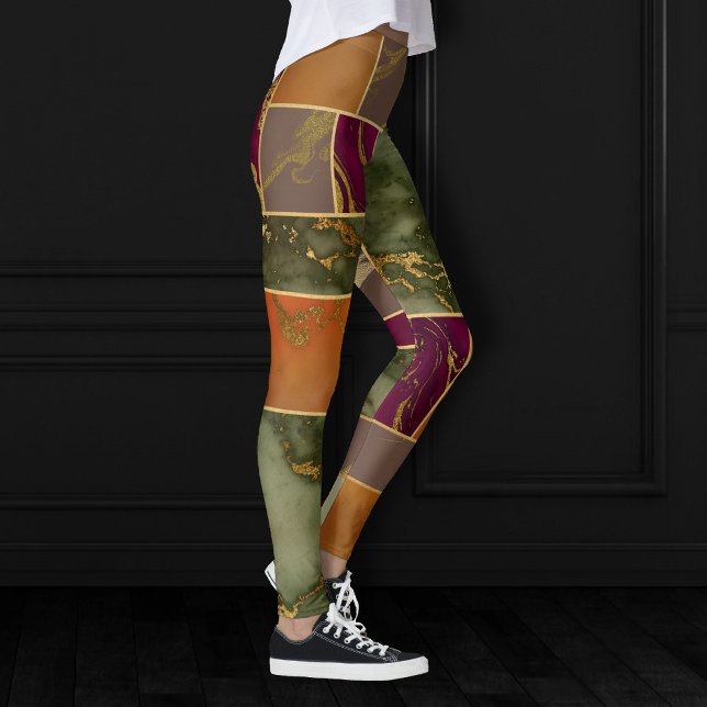 Autumn Luxury | Geometric Gold Jewel Tone Marble Leggings (Creator Uploaded)