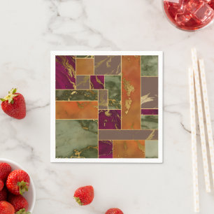 Autumn Luxury   Geometric Gold Jewel Tone Marble Napkin