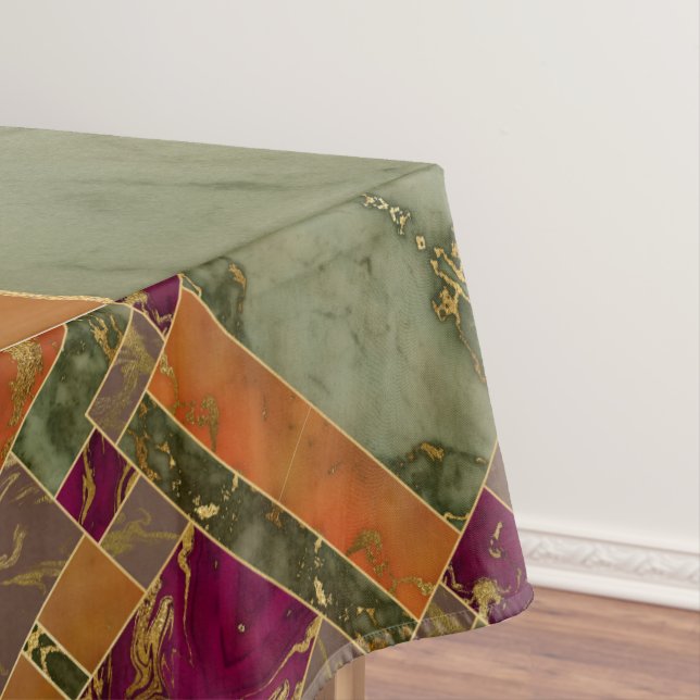 Autumn Luxury | Geometric Gold Jewel Tone Marble Tablecloth (In Situ)
