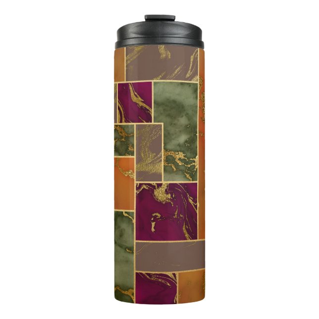 Autumn Luxury | Geometric Gold Jewel Tone Marble Thermal Tumbler (Front)