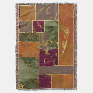 Autumn Luxury   Geometric Gold Jewel Tone Marble Throw Blanket