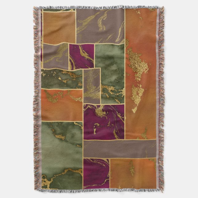 Autumn Luxury | Geometric Gold Jewel Tone Marble Throw Blanket (Front Vertical)