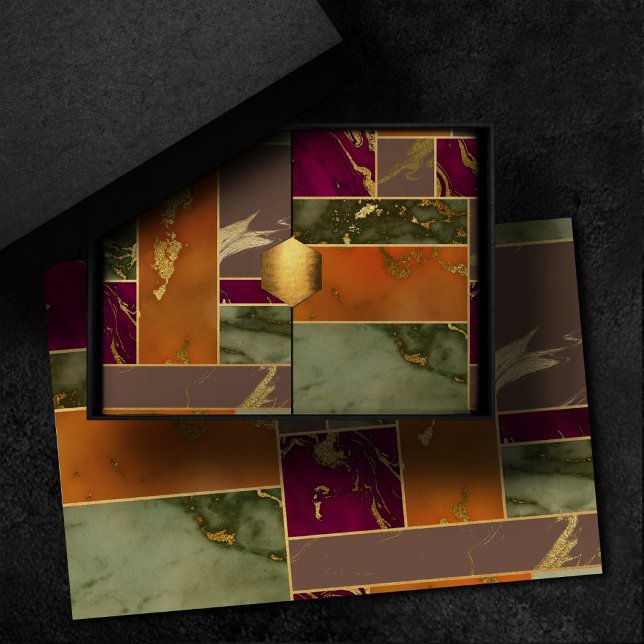 Autumn Luxury | Geometric Gold Jewel Tone Marble Tissue Paper (Creator Uploaded)