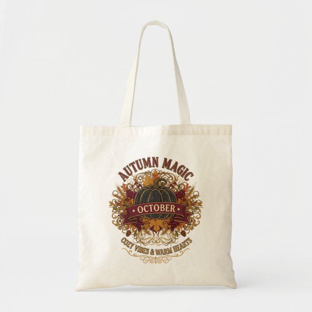 Autumn Magic October T-Shirt – Cosy Vibes & Warm H Tote Bag (Front)