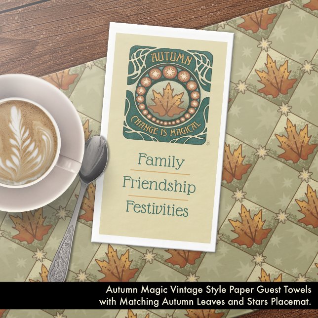 Autumn Magic Vintage Style Napkin (Autumn Magic Vintage Style Paper Guest Towels with matching Autumn Leaves and Stars Placemat.)
