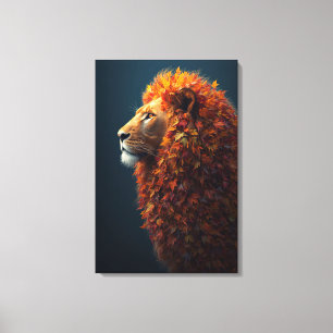 Autumn Majesty – The Serene Lion of Falling Leaves Canvas Print