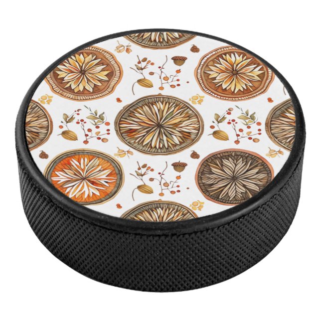 Autumn Mandala Pattern Hockey Puck (3/4)