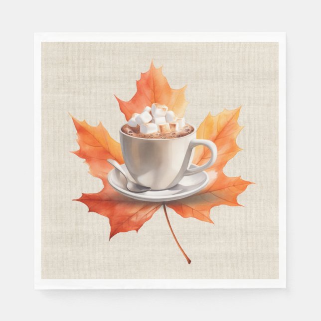 Autumn Maple Leaf and Hot Cocoa Napkin (Front)