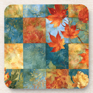 Autumn Maple Leaf Botanical Patchwork Coaster