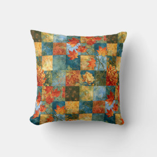 Autumn Maple Leaf Botanical Patchwork Cushion