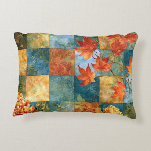 Autumn Maple Leaf Botanical Patchwork Decorative Cushion