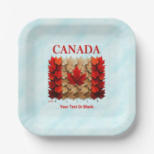 Autumn Maple Leaf Canadian Flag Paper Plate
