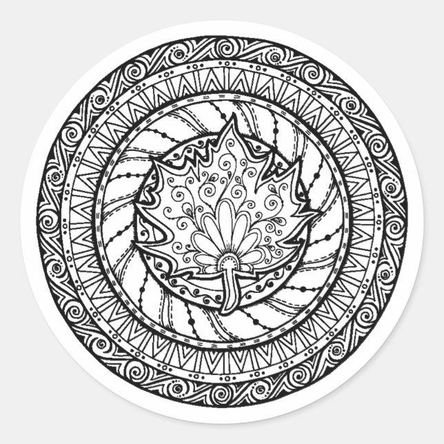 Autumn Maple Leaf Doodle Classic Round Sticker (Front)