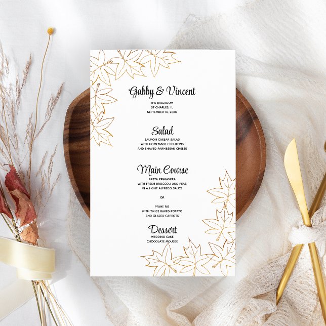 Autumn Maple Leaf Edge Wedding Menu (Fall in love with this autumn leaves wedding menu.)