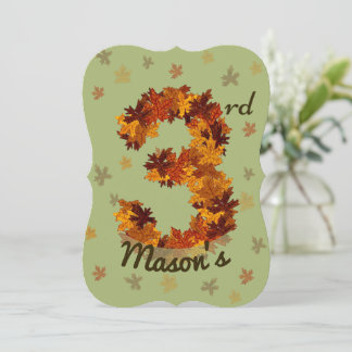 Autumn Maple Leaf Orange Brown Yellow 3rd Birthday Invitation