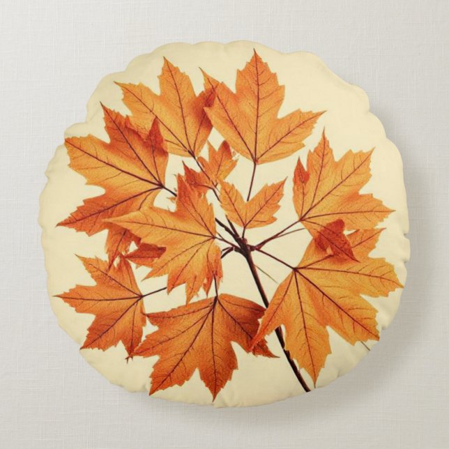Autumn Maple Leaf Print: Fall Foliage Round Cushion (Front)