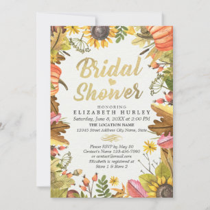 Autumn Maple Leaf Pumpkin Sunflower Bridal Shower Invitation