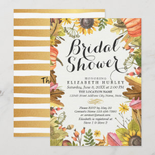 Autumn Maple Leaf Pumpkin Sunflower Bridal Shower Invitation