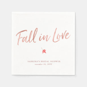 Autumn Maple Leaf Rose Gold Fall In Love Napkin