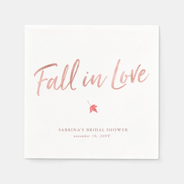 Autumn Maple Leaf Rose Gold Fall In Love Napkin (Front)