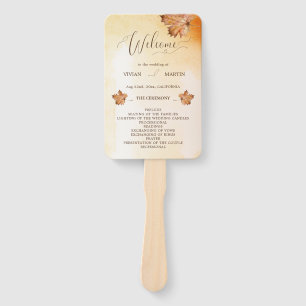 Autumn Maple Leaf Rust Watercolor Wedding Program Hand Fan