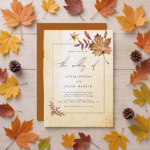 Autumn Maple Leaf Watercolor Photo Wedding Invitation