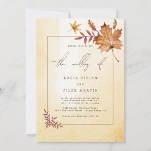 Autumn Maple Leaf Watercolor Wedding Invitation