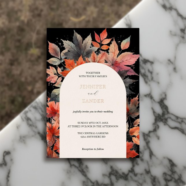 Autumn Maple Leaf Wedding Elegant Watercolor Black (Creator Uploaded)