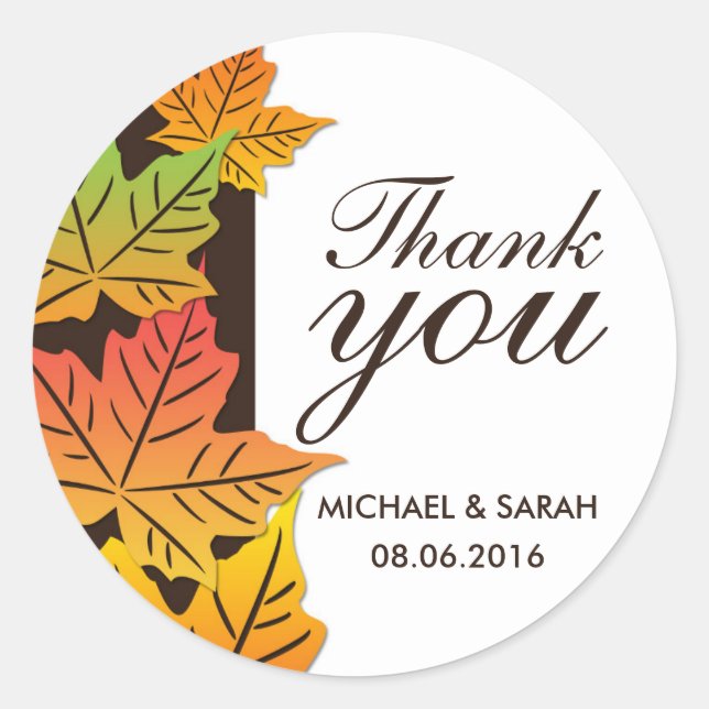 Autumn Maple Leaf Wedding Favour Thank You Sticker (Front)