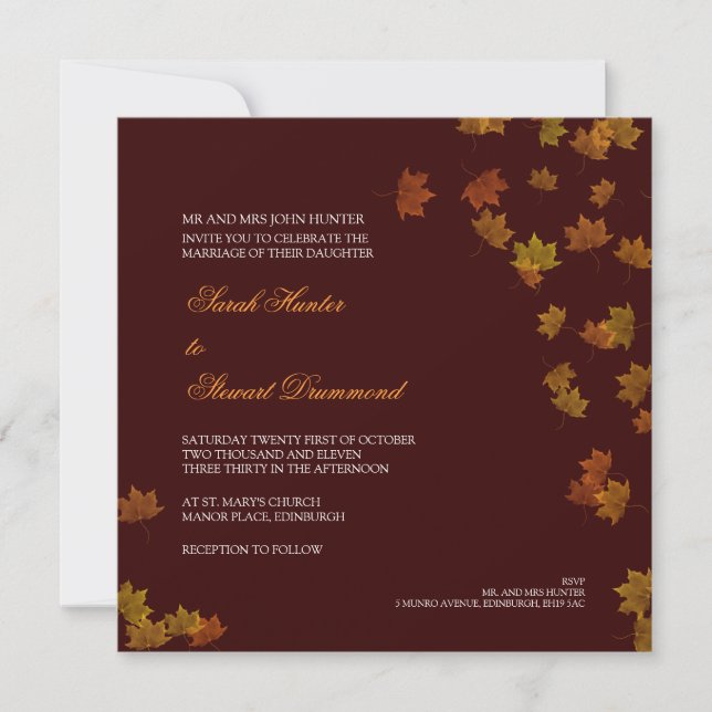 Autumn Maple Leaf Wedding Invitation - Brown (Front)